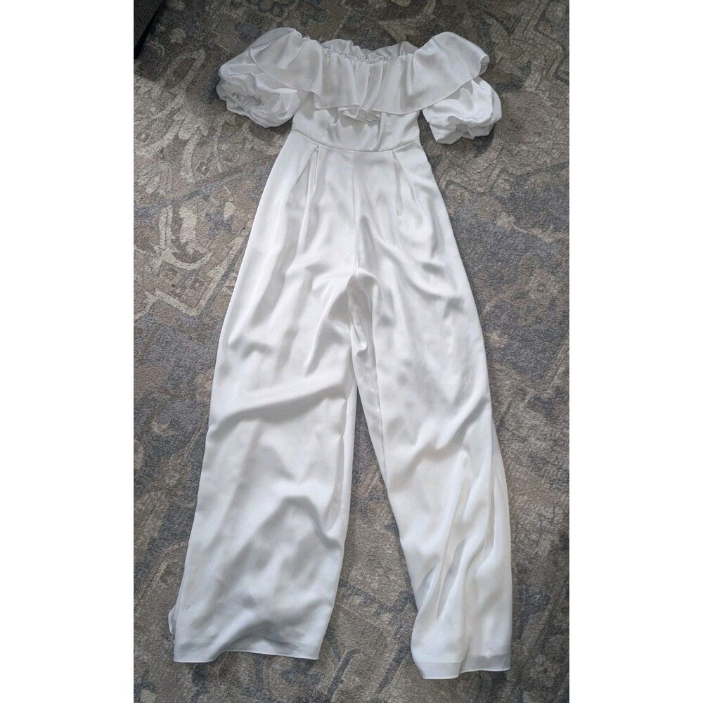 Fame & Partners X Anthropologie Jumpsuit White Wide Leg Sz 4 Bride Reception
